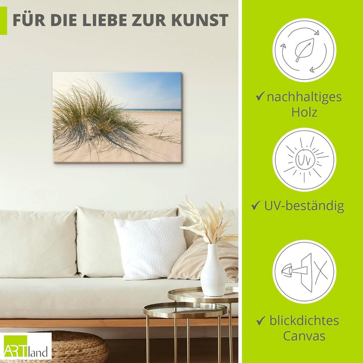 ARTland Leinwandbilder Wandbild Bild Leinwand 70x50 cm Strand Meer Dünen Küste Meerblick Sommer Sonn