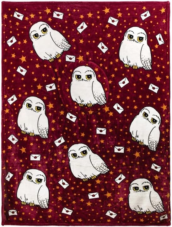 Harry Potter Hedwig 2-in-1 Kissendecke - Offiziell lizenzierte Reisedecke, Faltbarer weicher, Flausc