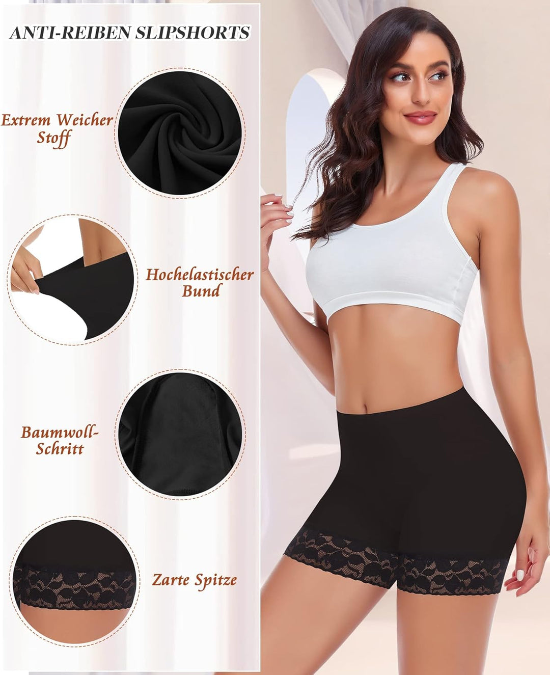 YARRCO Damen Unterhose Spitze Radlerhose Kurz Unter Rock Hosen Anti-Chafing Slipshorts Boxershorts U