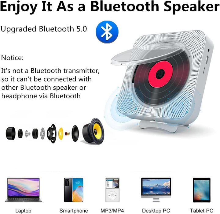 CD-Player mit Bluetooth – Wandmontierbarer Musik-Player Home Audio Boombox mit LCD-Display und Staub