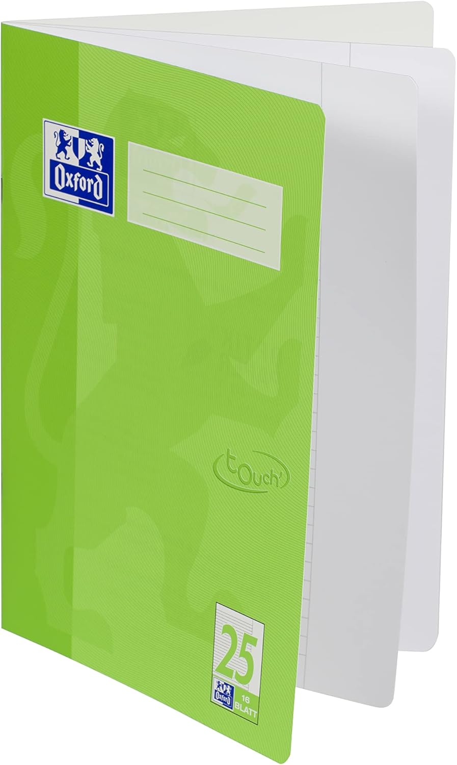 Oxford Schulheft A4, Touch, 16 Blatt, Lineatur 25, liniert, 15 Stück grassgrün L 25 - liniert mit Ra
