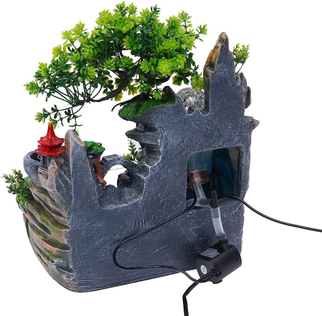 Zimmerbrunnen Wohnzimmer Wasserfall Tischbrunnen LED Desktop Bonsai Ornamente Grüne Pflanze Zimmerbr