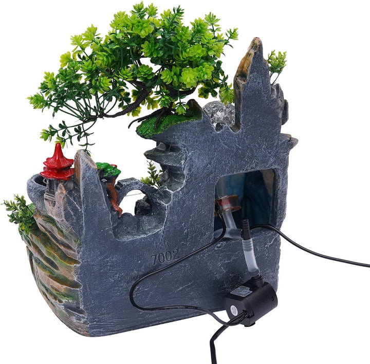 Zimmerbrunnen Wohnzimmer Wasserfall Tischbrunnen LED Desktop Bonsai Ornamente Grüne Pflanze Zimmerbr