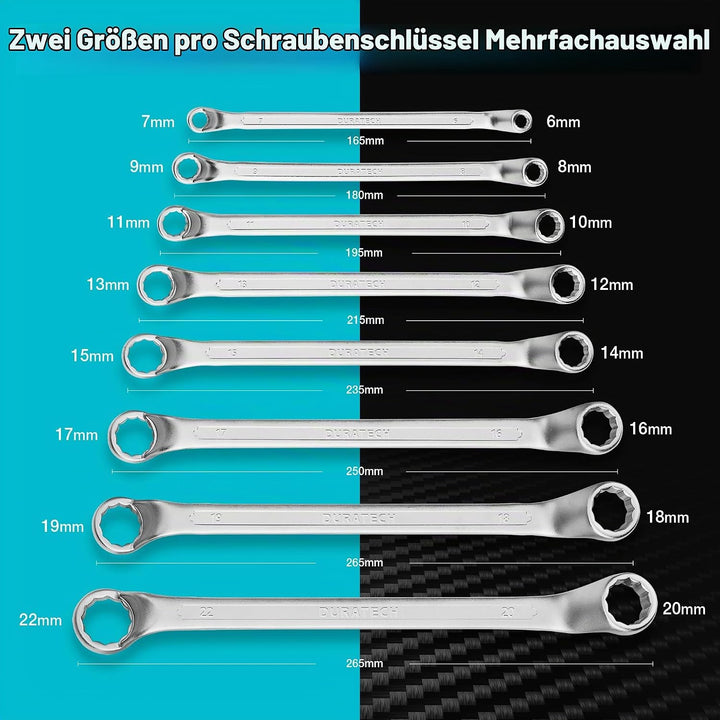 DURATECH Doppel-Ringschlüssel-Satz, Gekröpfter Schraubenschlüssel Set, um 75 Grad abgewinkelt, DIN 8