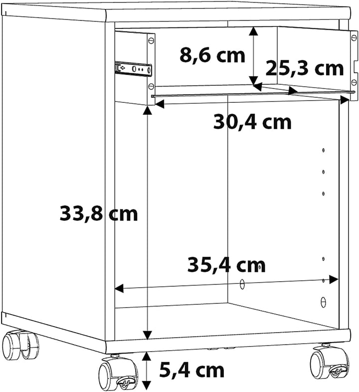 Forte Tempra 2 Rollcontainer mit 1 Tür und 1 Schublade, Holzwerkstoff, Artisan Eiche Dekor, B x H x