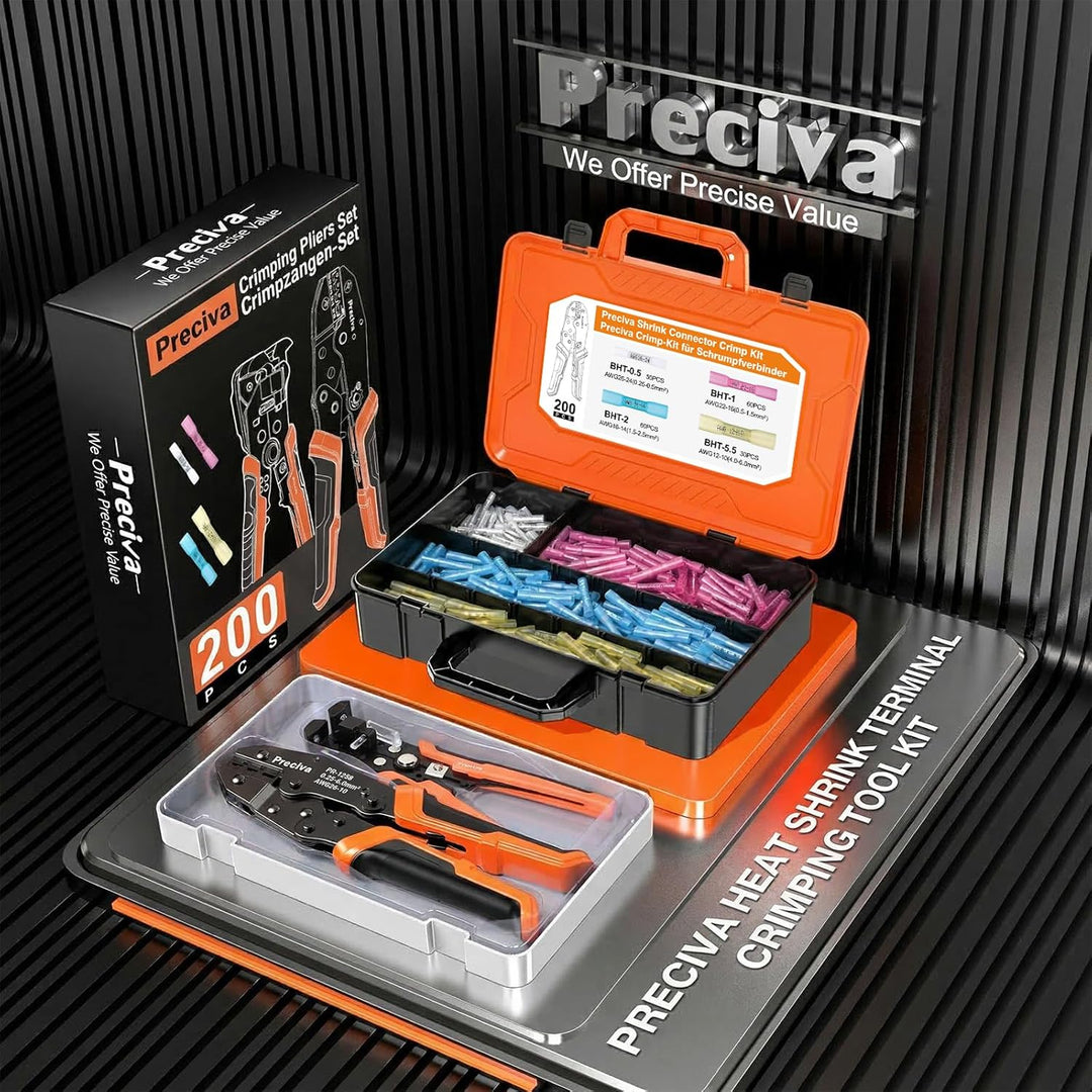 Preciva Crimpzange Kabelverbinder Set, Kabelschuhzange 0.25-6mm² mit Aufbewahrungsbox, Abisolierzang