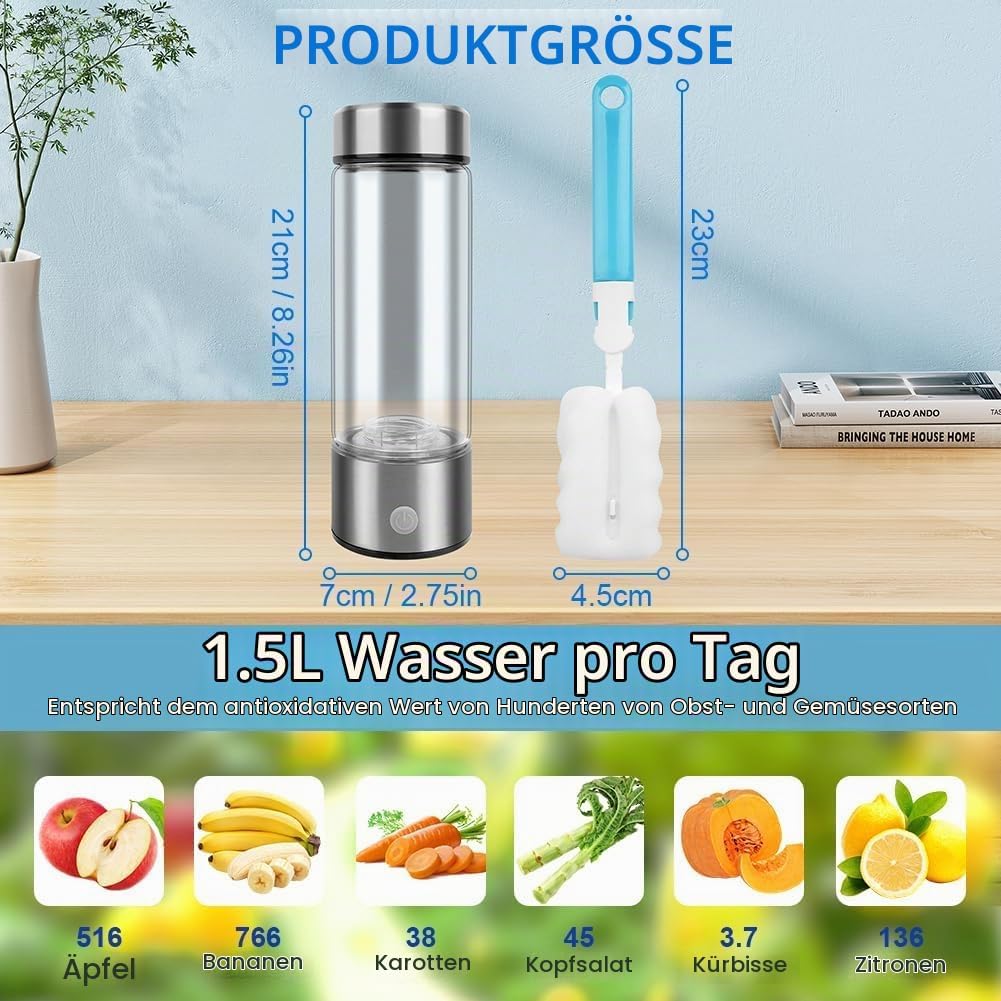 Flintronic Wasserstoff Wasserflasche, 420ML Wasserstoff Generator, Tragbarer Wasserionisator, Hydrog