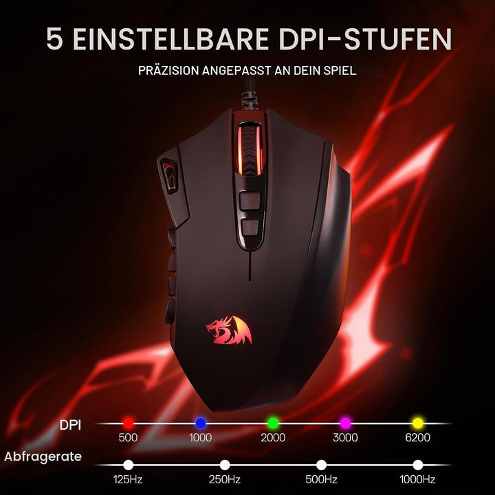 Redragon M921 MMO Gaming-Maus, 12400 DPI hochpräzise kabelgebundene RGB-Maus mit 18 programmierbaren