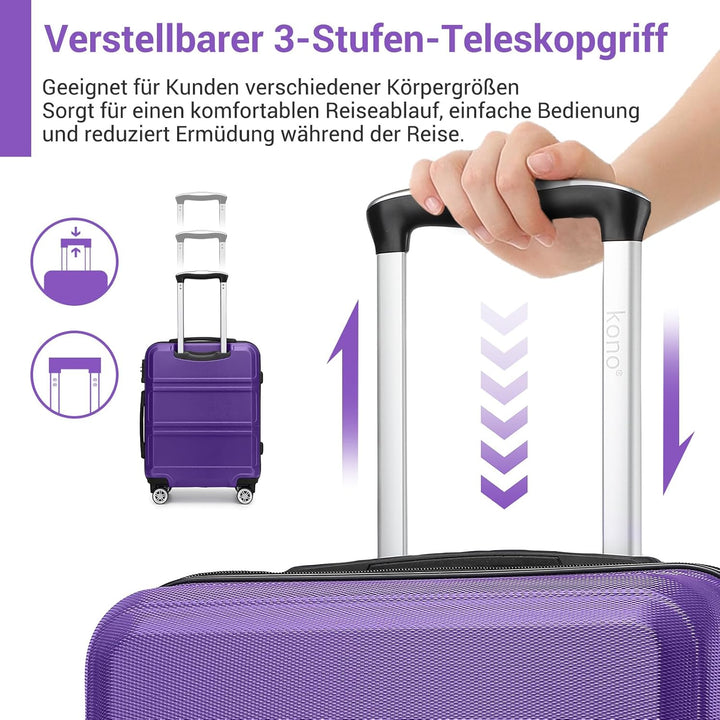 KONO Koffer Trolley Reisekoffer aus ABS+PC – Leichter Hartschalenkoffer mit 4 Zwillingsrollen und TS