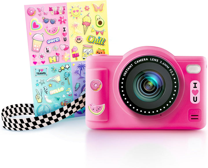 C Toys Digitalkamera für Kinder, Doppelobjektiv – kompakte Mini-Kamera in Rosa mit Selfiemodus für 8