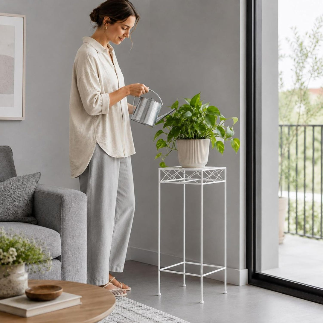 DanDiBo Blumenhocker Weiss Metall Eckig 70-50 cm Blumenständer 96314 Beistelltisch Blumensäule Moder