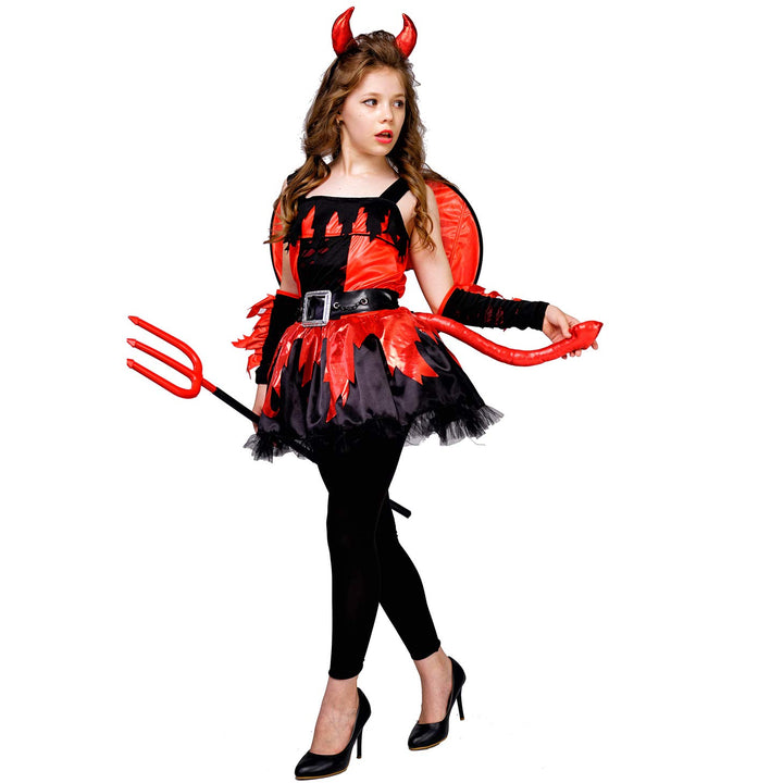 SEA HARE Roter Teufel Mädchen Kostüm Mit Flügel (M :7-9 Jahre), M :7-9 Jahre