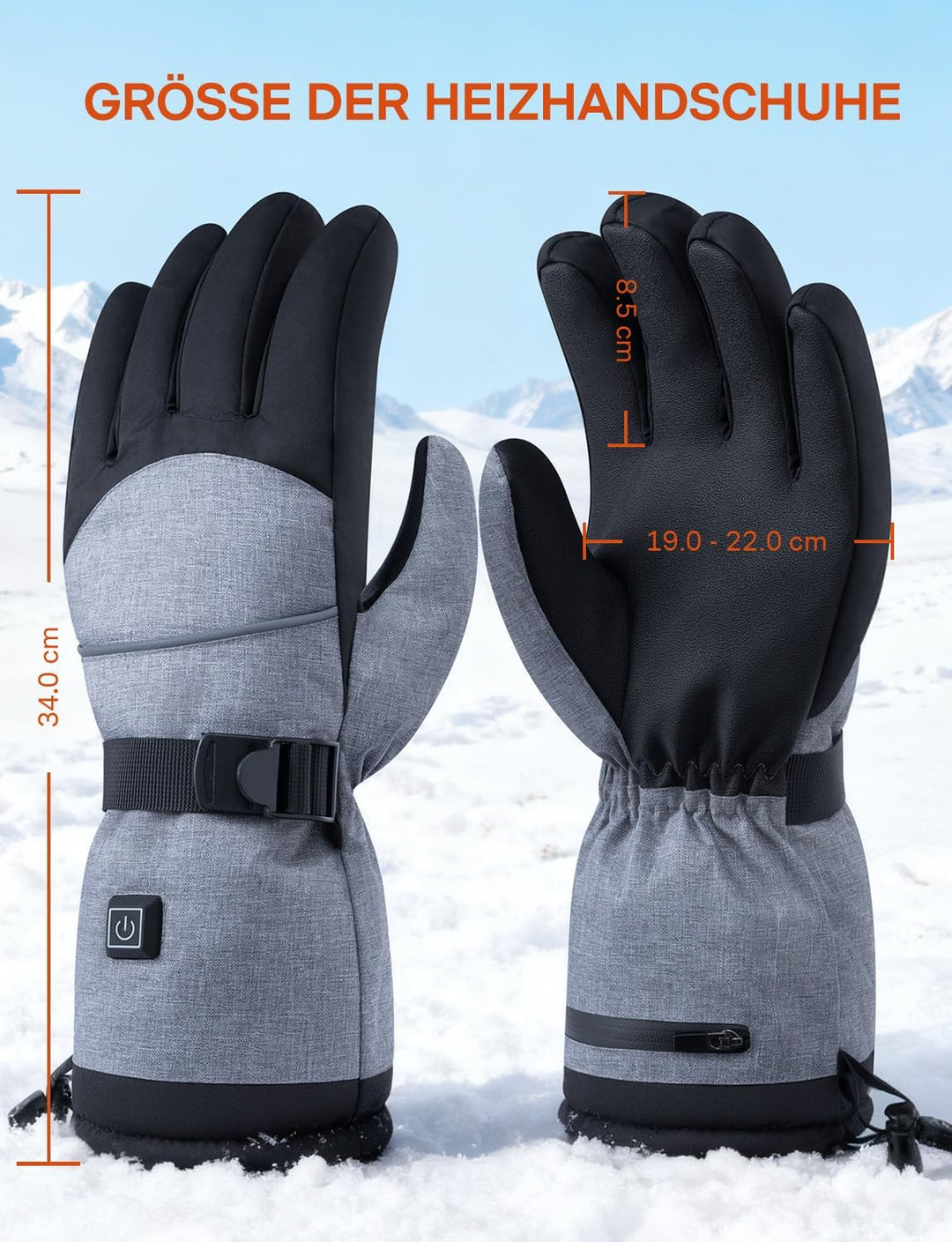 ALLJOY Beheizbare Handschuhe, 10000mAh Beheizte Handschuhe Wiederaufladbar mit 3 Heizstufen, Geschen