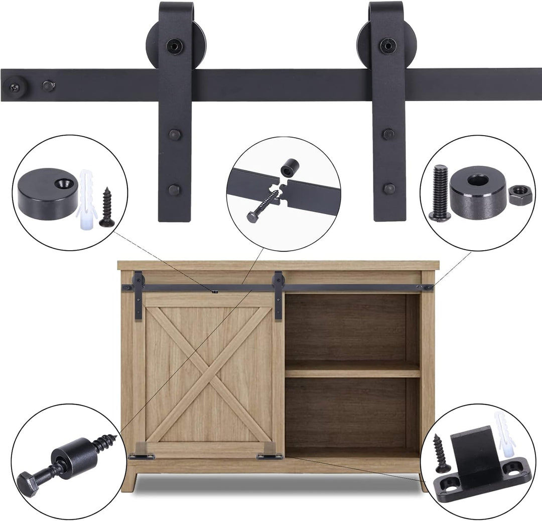 EGTink 90cm/3FT Mini Schiebetürbeschlag Set, Schiebetürsystem mit Laufrollen und Schien für Einzeltü
