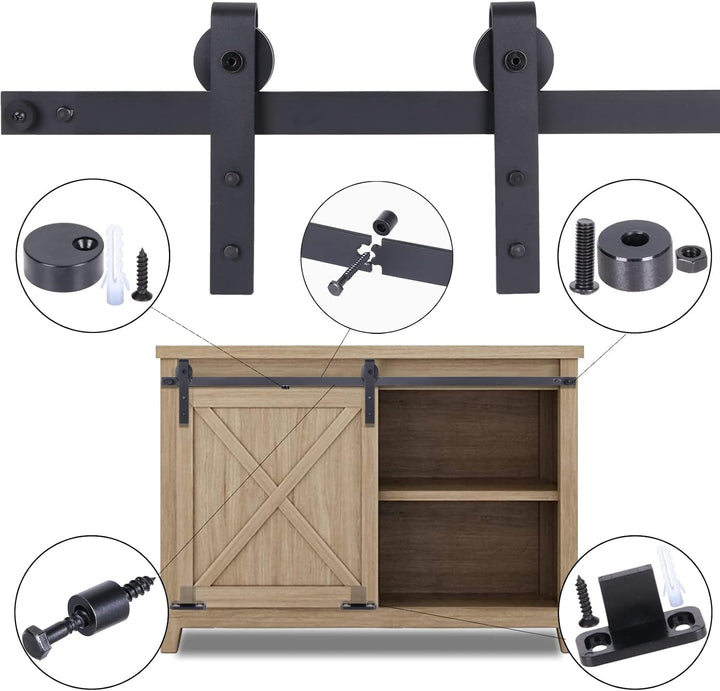 EGTink 90cm/2,95FT Mini Schiebetürbeschlag Set für Einzeltüren Schränke, Schiebetürsystem mit Laufro