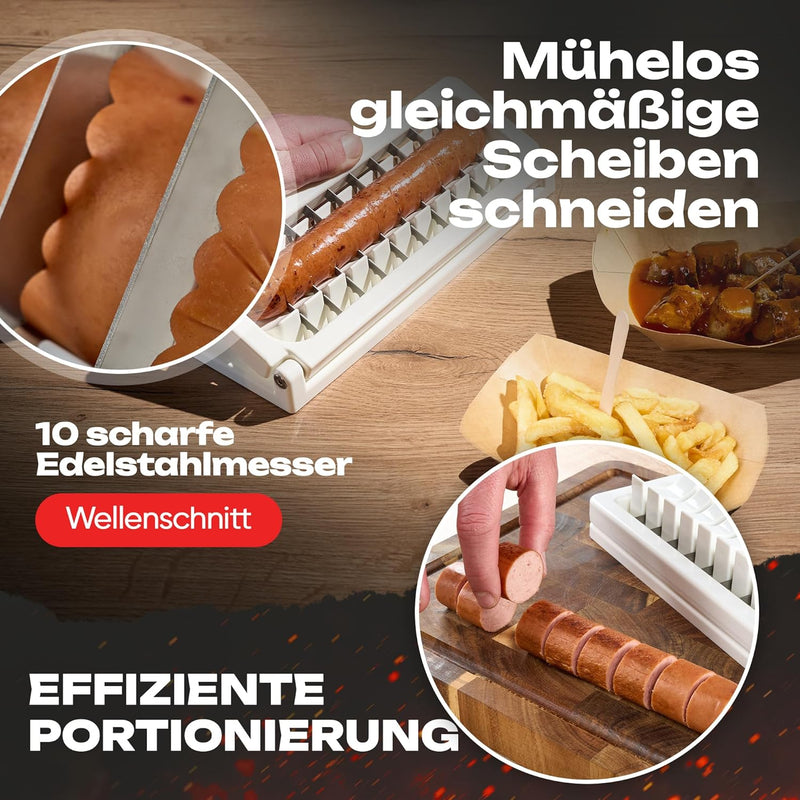 Currywurstschneider für zu Hause | schnelle & gleichmässige Würstchenscheiben | Langlebige Gelenke +
