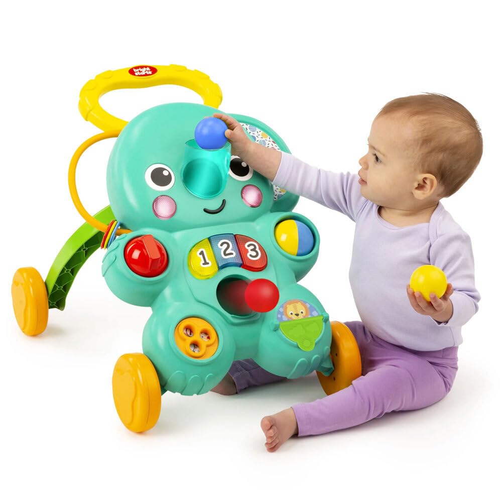 Bright Starts, Stroll 'n Roll 2 - in - 1 Ballspielwagen - Elefant mit Lichtern und Musik, Unisex, 6