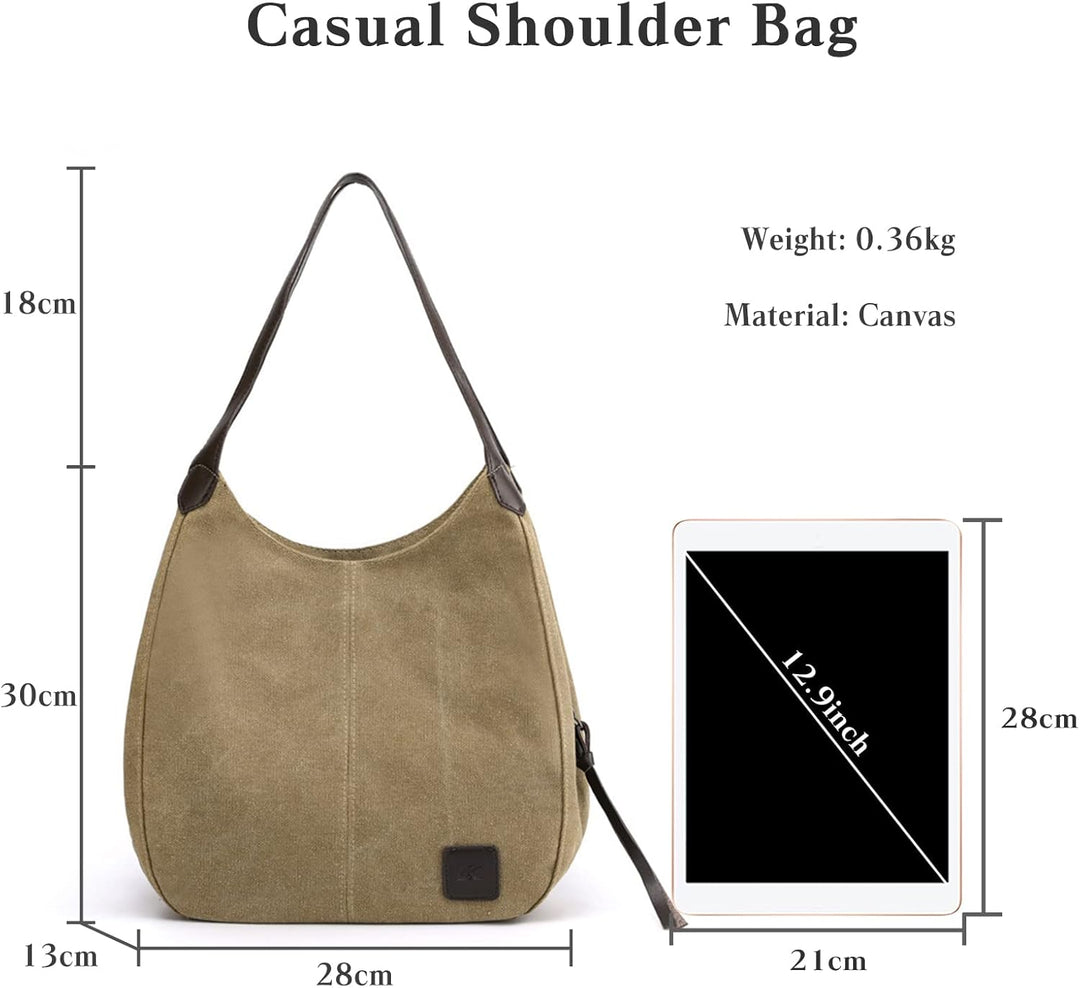 PORRASSO Damen Handtasche Canvas Hobo Schultertasche Mädchen Tote Bag Shopper Henkeltasche für Schul