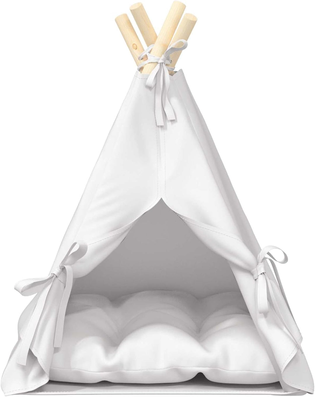 Haustier-Tipi mit Kissen Weiss 40 x 40 x 50 cm Polyester Kiefernholzrahmen Katzenbett Schlafplatz mi