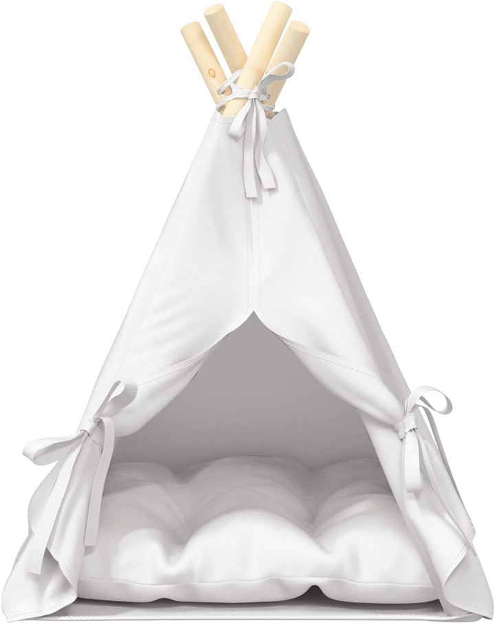 Haustier-Tipi mit Kissen Weiss 40 x 40 x 50 cm Polyester Kiefernholzrahmen Katzenbett Schlafplatz mi