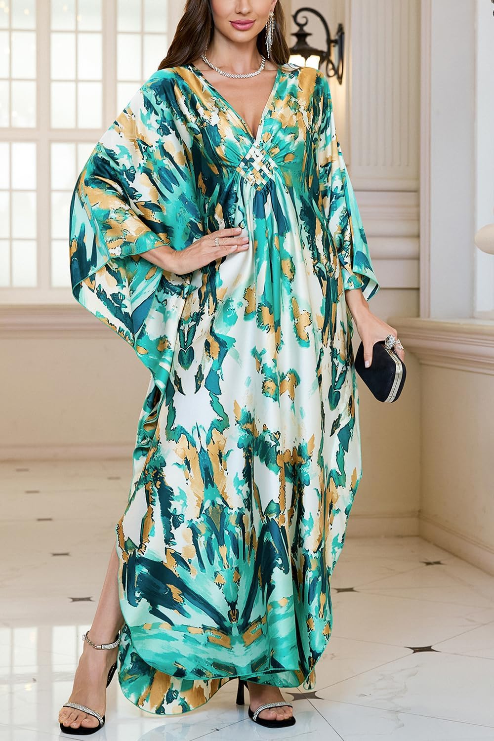 Damen Kaftan Maxi Loungewear Boho Homewear Übergrosse Kimono Cardigan Strandkleid Cover Ups Robe Ein