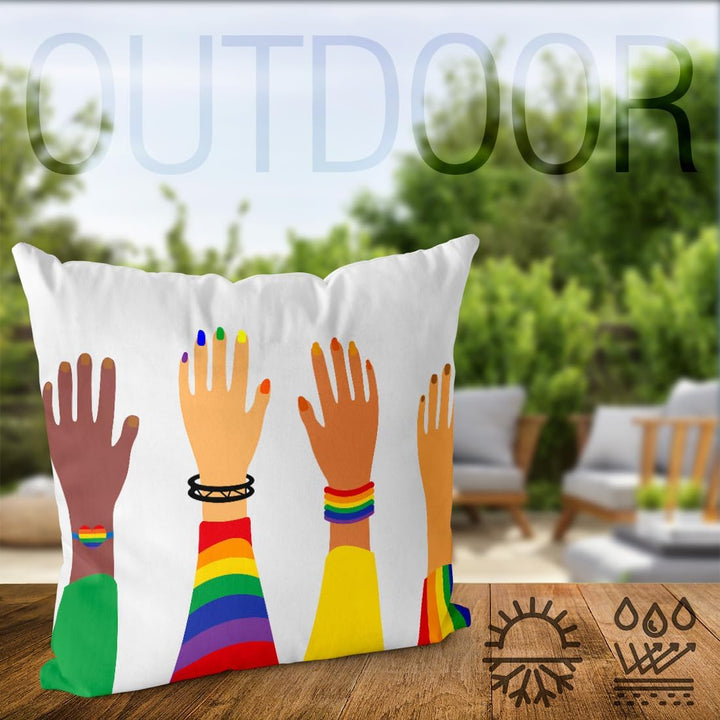 VOID Pride Hands Regenbogen Kissenbezug Kissenhülle Polyester wasserfest Outdoor Indoor, Kissen Grös
