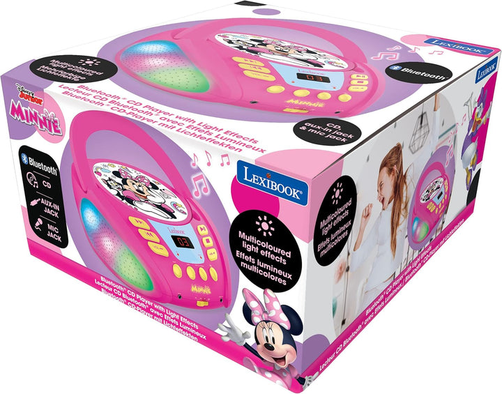 Lexibook RCD109MN Disney Minnie-Bluetooth-CD-Player für Kinder-Tragbar, Lichteffekte, Mikrofonbuchse