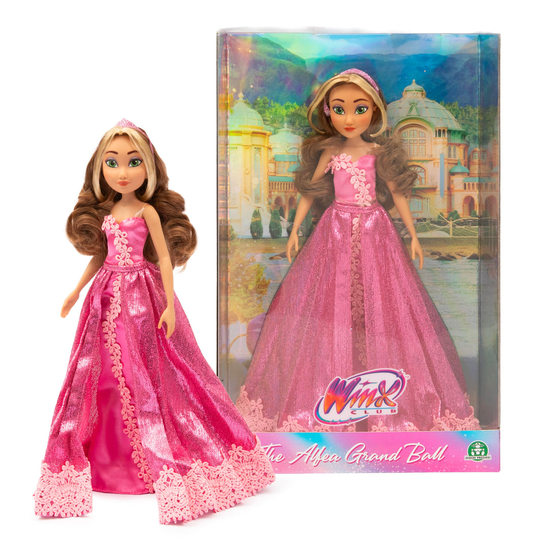 Winx Club Grand Ball Puppe – Flora im eleganten rosa Kleid mit Tiara – voll bewegliche Mode-Fee mit