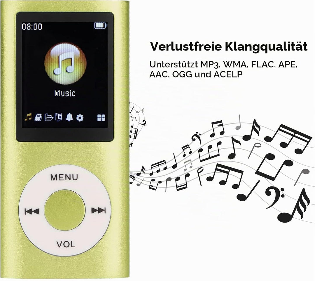Yctze MP3/MP4-Player, Tragbarer Musikplayer mit Kopfhörer, 1,8-Zoll-HD-Bildschirm, Unterstützt Bis z