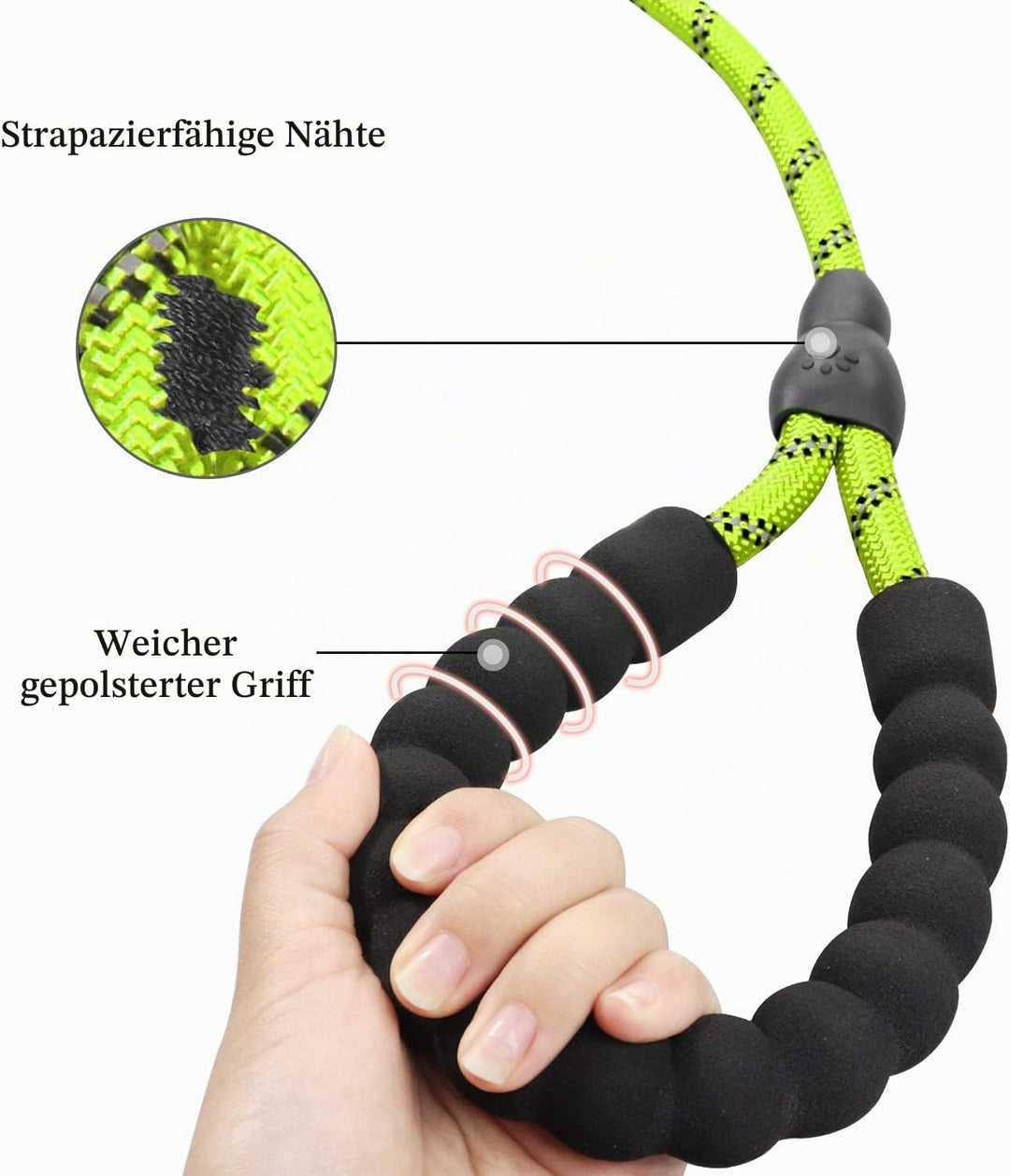 TagME Retrieverleine mit Zugstopp,Reflektierende Seilleine 185 cm Moxonleine,Weicher gepolsterter Gr