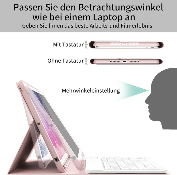 hülle mit Tastatur für iPad 9/8/7 Generation (2021/2020/2019) 10,2 Zoll, weiche TPU-Rückseite mit St