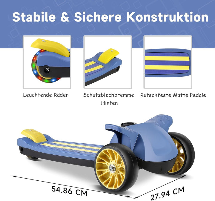 Wheelive 2-in-1 Kinder Roller mit Abnehmbarer Sitz, Kinder Scooter mit Blinkenden LED Räder, 4 Höhen