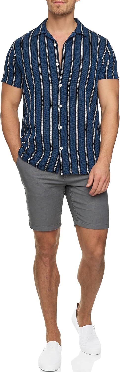 Indicode Herren INCosby Kurzarmhemd mit Button-Down-Kragen | Herrenhemd gestreift Kurzarm Hemd S Dar