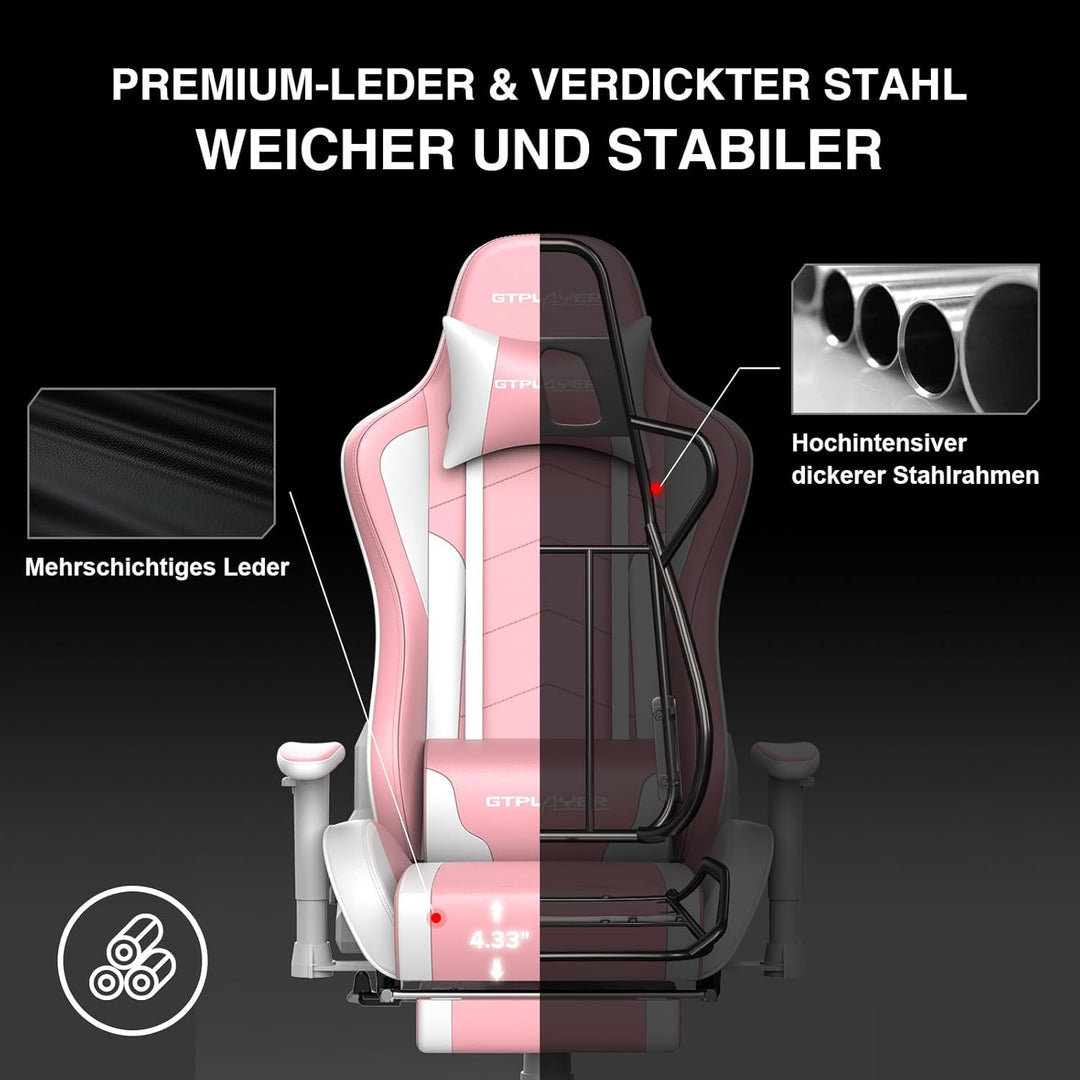 GTPLAYER Gaming Stuhl Gamer Stuhl mit Fussstütze Bluetooth Lautsprecher Ergonomischer Bürostuhl Comp