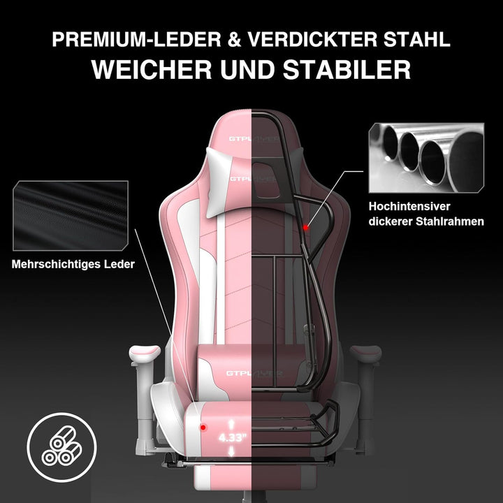 GTPLAYER Gaming Stuhl Gamer Stuhl mit Fussstütze Bluetooth Lautsprecher Ergonomischer Bürostuhl Comp