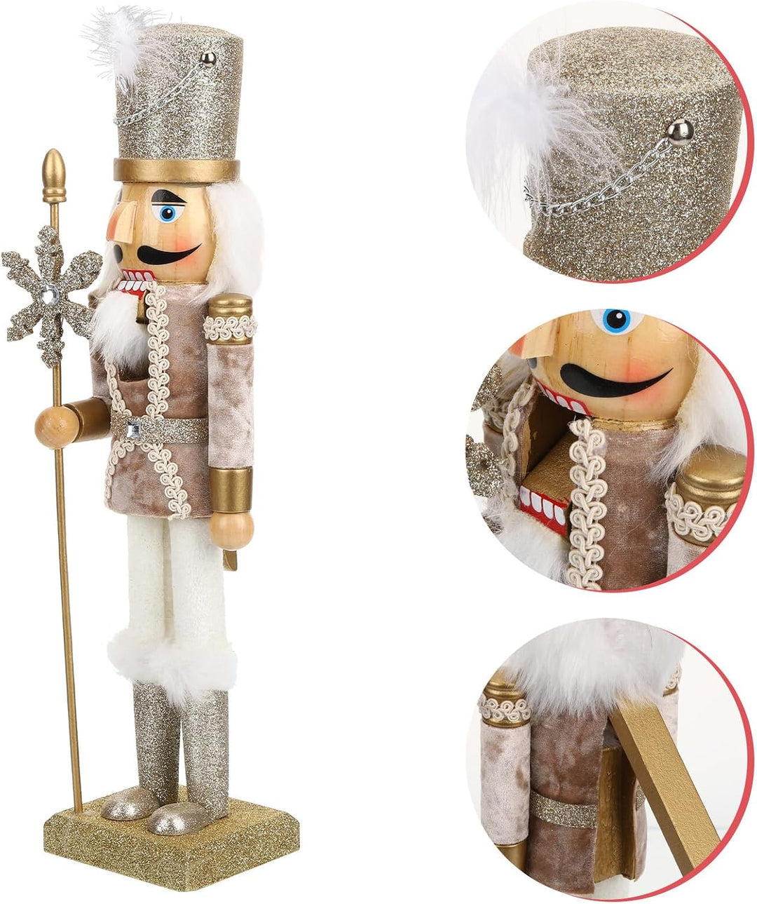 SAFIGLE Nussknacker Figur aus Holz 38cm Weihnachtsdekoration mit Goldfarbenem Schneekönig Handbemalt