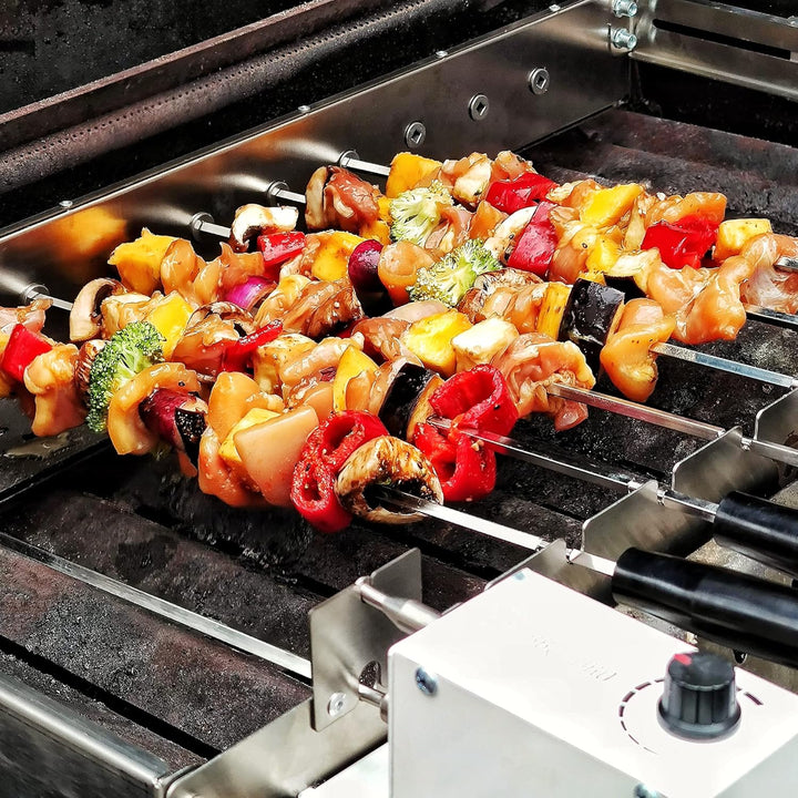 BBQ-Toro elektrischer Spiessdreher | Edelstahl Drehspiess Aufsatz mit 10 Spiessen und Motor | grösse