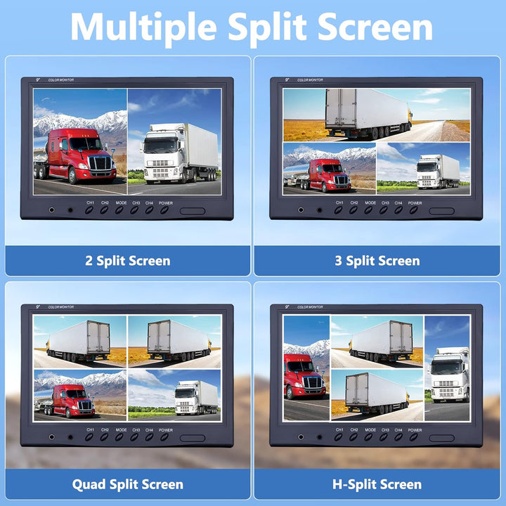 CAMECHO Rückfahrkamera 4 Kameras Set, 9 Zoll Monitor 4 Geteilte Rück und Vorder Kamera, Weitwinkel,