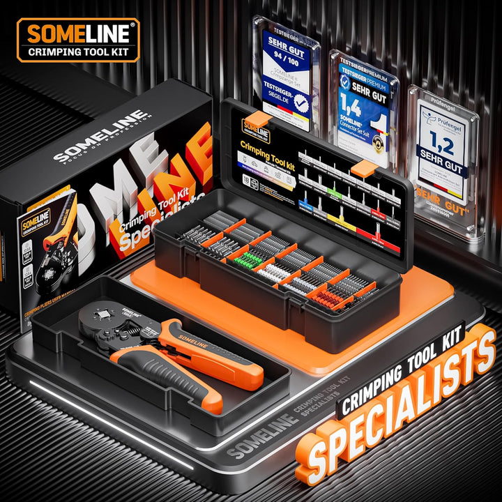 SOMELINE® Crimpzange Aderendhülsen Set, 0,25–10mm² Aderendhülsenzange, mit 18 Arten Isoliert und Nic