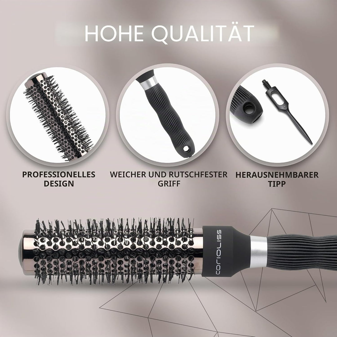 Corioliss | Haarbürsten für Frauen | Professionelle Ionic Haarbürste im Titanium Rundfass | Ideal zu