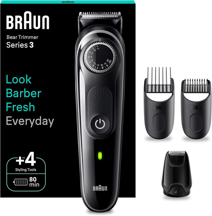 Braun Barttrimmer, Trimmer Herren, mit ultrascharfer Klinge, 40 Längeneinstellungen, wiederaufladbar