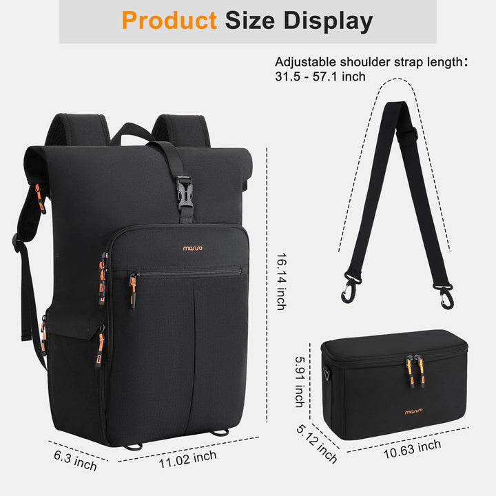 MOSISO Kamerarucksack mit Kamera Inneneinsatz, Fotografie Rucksack mit Erweiterbarem Rollverschlussf