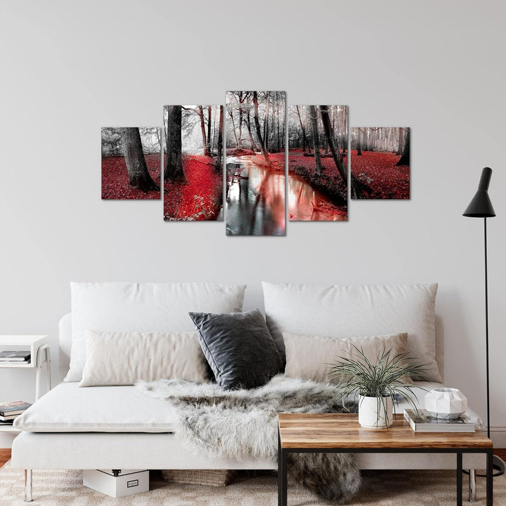 Runa Art Wandbilder Wald Landschaft 5 Teilig Bild auf Vlies Leinwand Deko Schlafzimmer Wohnzimmer Fl