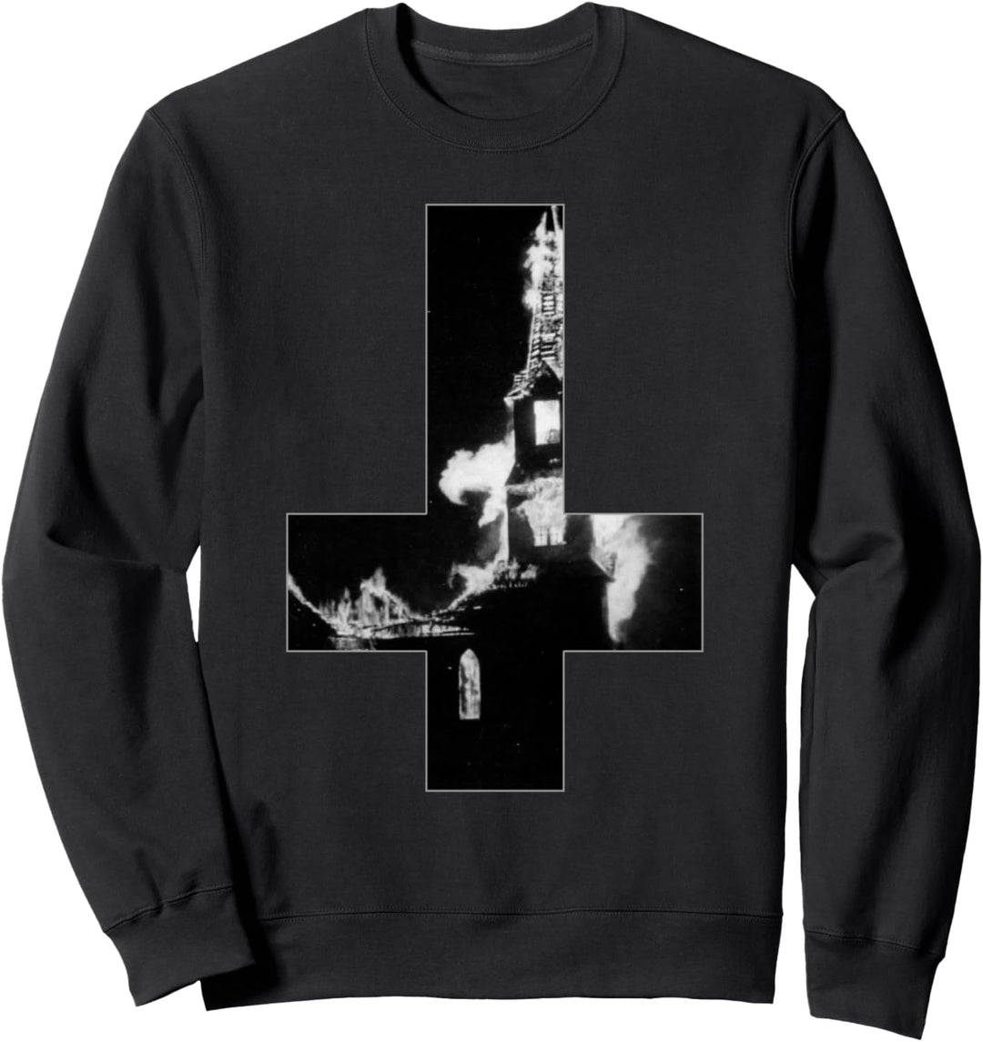 Brennende Kirche Okkult Satan umgedrehtes Kreuz Gothic Goth Sweatshirt