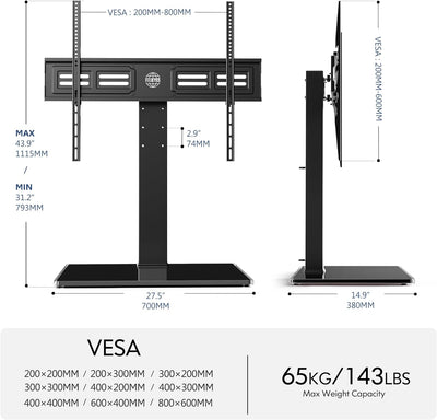 FITUEYES TV Standfuss 50-85 Zoll bis zu 50kg Universal TV Tischständer Schwenkbar Höhenverstellbar M