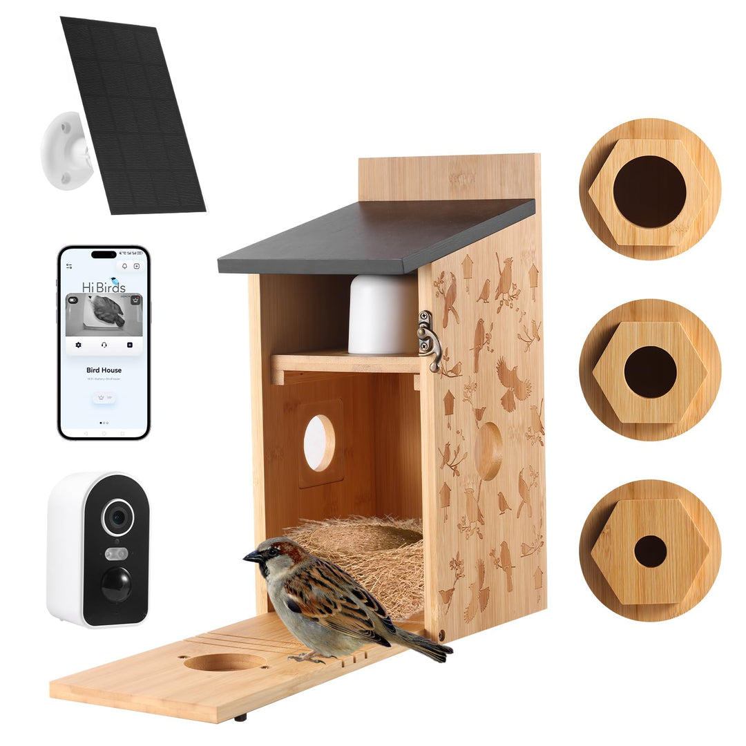 Nistkasten mit 5MP Kamera Solar, Vogelhaus zum Aufhängen für Wetterfest, 2,4G WiFi &amp; App Benachricht