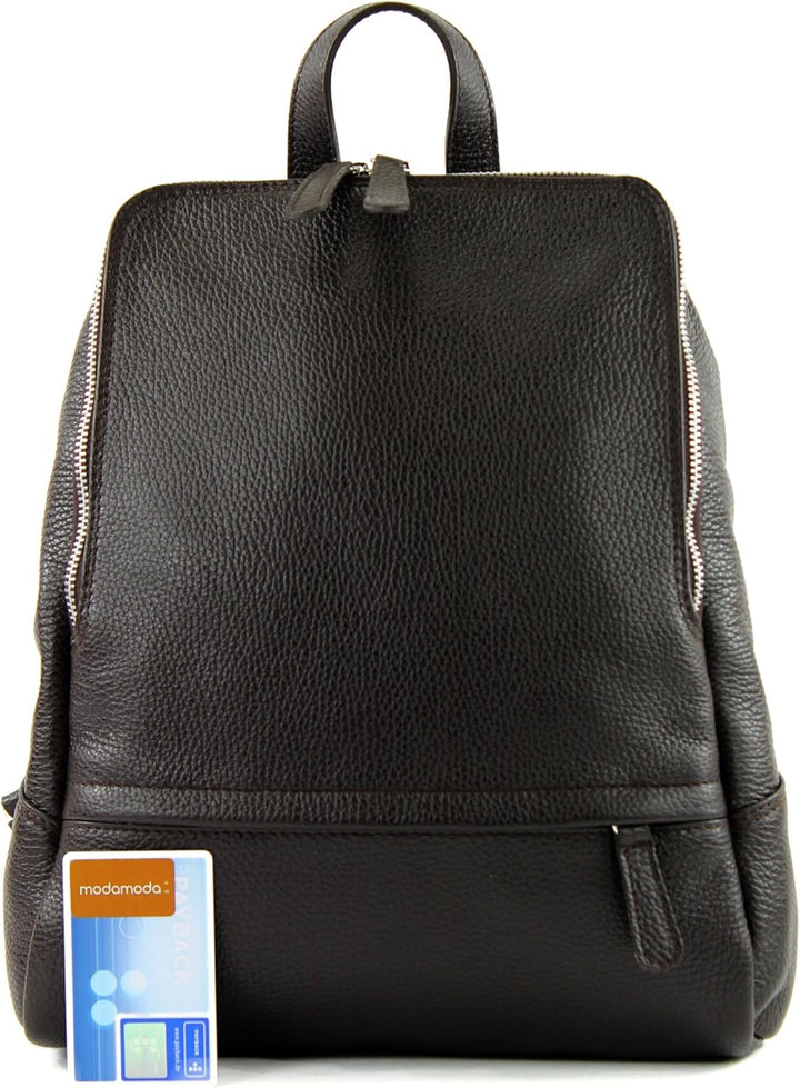 modamoda de - T138 - ital Damen Rucksacktasche aus Leder Dark Chocolate2021, Dark Chocolate2021