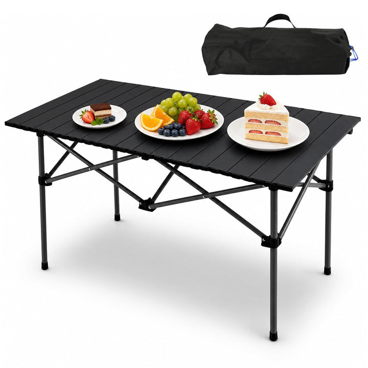 Campingtisch Klappbar 95 x 56 x 50 cm Klapptisch Camping Tragbar mit Rollbarer Tischplatte und Trage