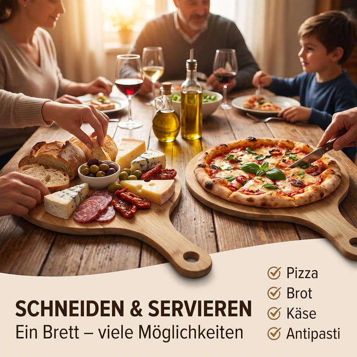 hausleben Pizzateller 33cm holz (2er-3er-4er Set) Pizzabrett gross mit Griff, Platzteller, Pizzabret