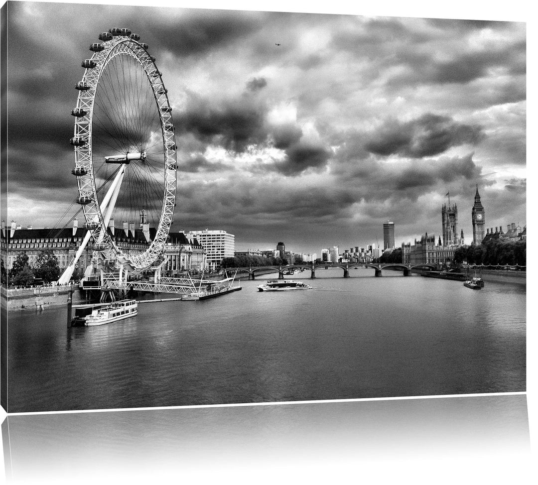 Pixxprint Riesenrad, London Eye als Leinwandbild/Grösse: 100x70 cm/Wandbild/Kunstdruck/fertig bespan